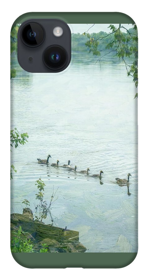 Geese iPhone 14 Case featuring the photograph Geese on the Cedar River Iowa by Mary Lee Dereske