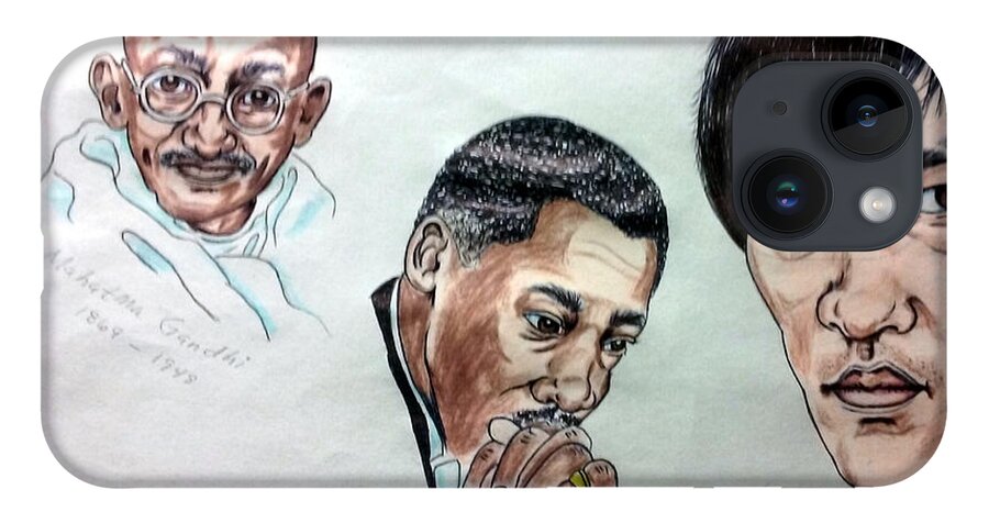 Black Art iPhone Case featuring the drawing Ghandi, King, and Lee by Joedee