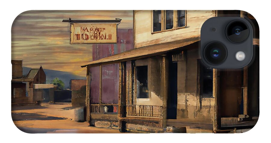 Western iPhone 14 Case featuring the digital art Ghost Town by Alison Frank