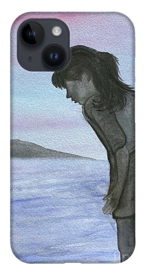 Silhouette iPhone 14 Case featuring the painting Girl at the Beach by Lisa Neuman