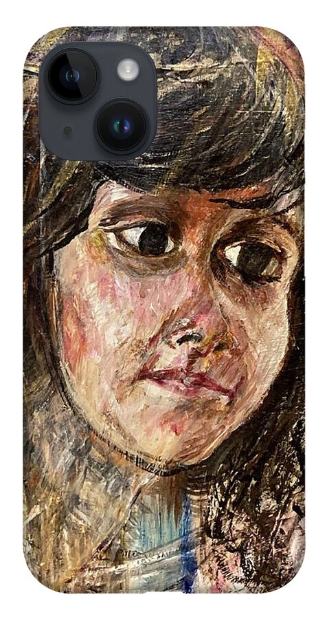 Portrait Of A Young Girl On Colorful Background. Part Of A Family Portraits Series. iPhone 14 Case featuring the painting Girl by David Euler