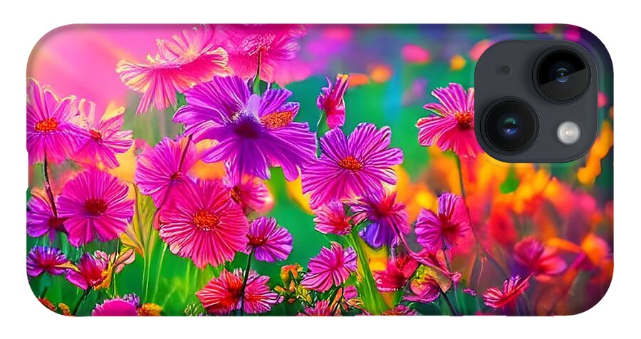 Digital iPhone Case featuring the digital art Glowing Pink Flowers by Beverly Read
