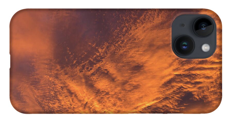 Clouds iPhone 14 Case featuring the photograph Glowing sunset sky with deep orange clouds by Adriana Mueller