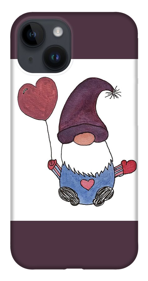 Valentine's Day iPhone Case featuring the mixed media Gnome with Purple Hat by Lisa Neuman
