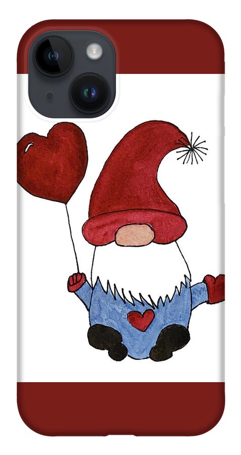 Valentine's Day iPhone Case featuring the mixed media Gnome with Red Hat by Lisa Neuman