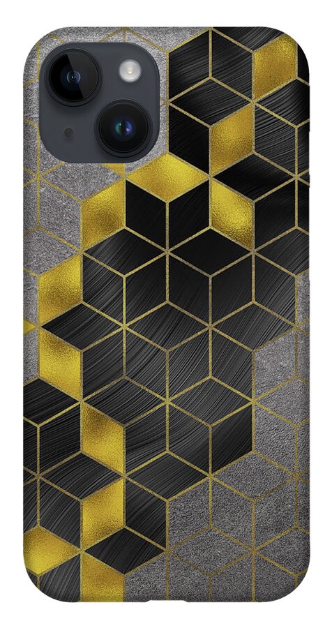 Abstract iPhone Case featuring the digital art Gold With The Flow Geometric Modern Marble by Sambel Pedes