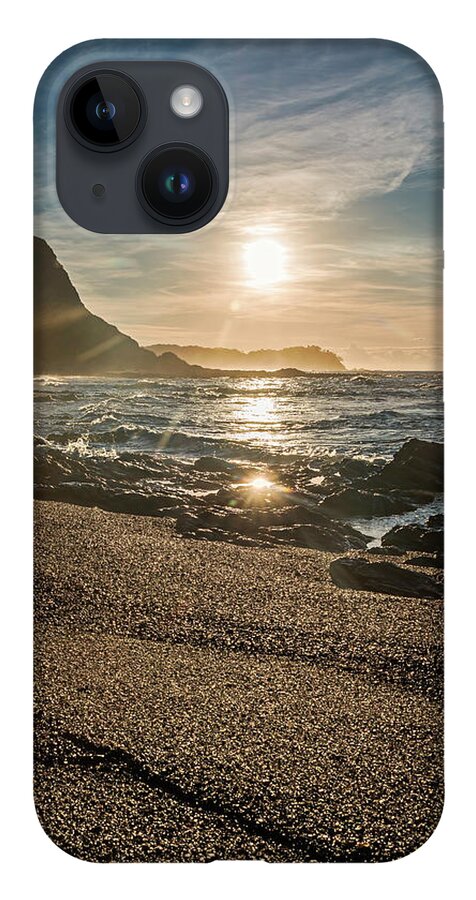 Central America iPhone 14 Case featuring the photograph Golden sunlight reflection on sand beach by Henri Leduc