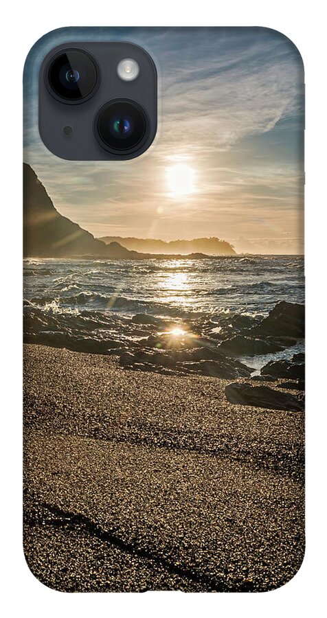 Central America iPhone 14 Case featuring the photograph Golden sunlight reflection on sand beach at Punta Samara by Henri Leduc