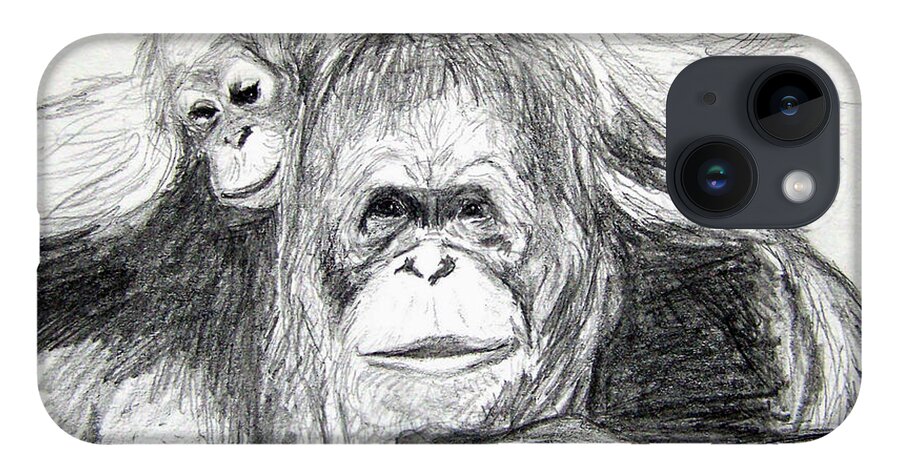 Wildlife iPhone 14 Case featuring the drawing Gorillas by Vallee Johnson