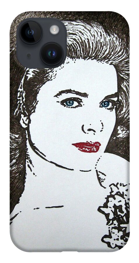 Grace Kelly iPhone 14 Case featuring the drawing Grace by Lynet McDonald