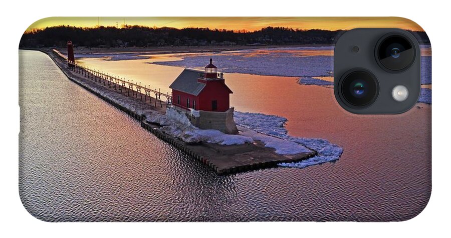 Northernmichigan iPhone 14 Case featuring the photograph Grand Haven Light House DJI_0482 HRes by Michael Thomas