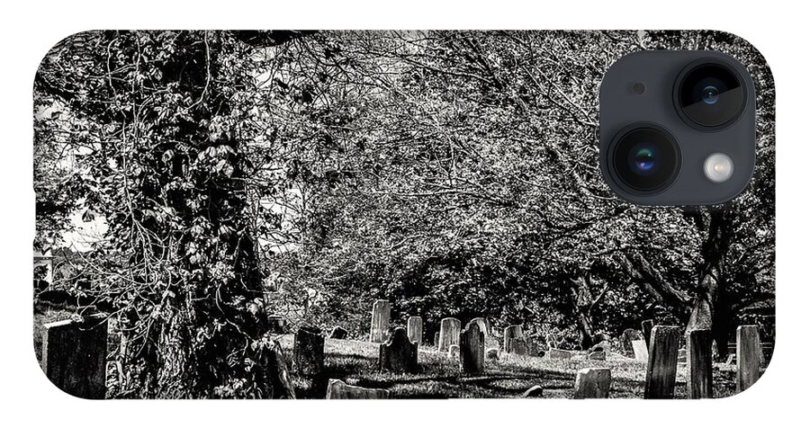 Grave Yard Tombstones Trees B&w iPhone Case featuring the photograph Grave Yard1 by John Linnemeyer
