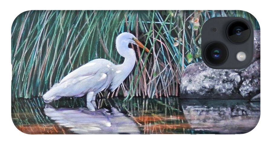 Egret iPhone 14 Case featuring the painting Great Egret by John Neeve