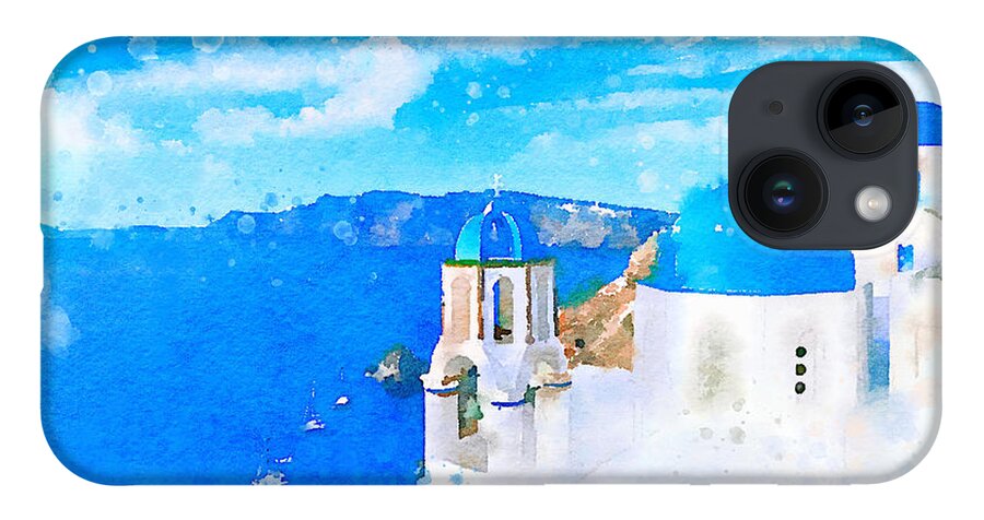  iPhone 14 Case featuring the painting Greece seascape - original watercolor by Vart. by Vart