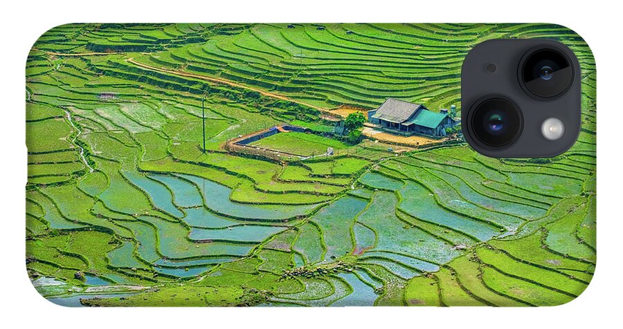 Black iPhone 14 Case featuring the photograph Green Field Terraces by Arj Munoz