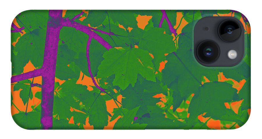Memphis iPhone 14 Case featuring the digital art Green Leaves On Orange by David Desautel