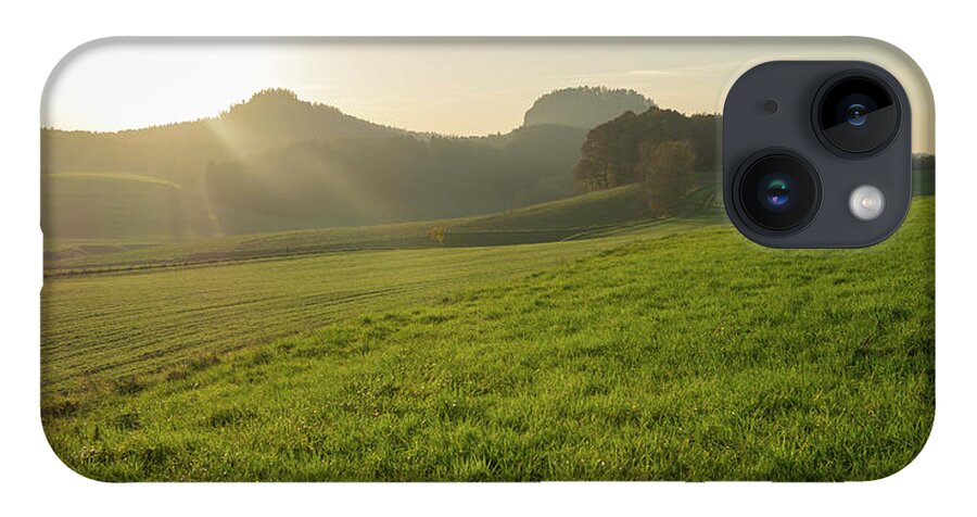 Saxon Switzerland iPhone Case featuring the photograph Green meadow and golden light 1 by Adriana Mueller