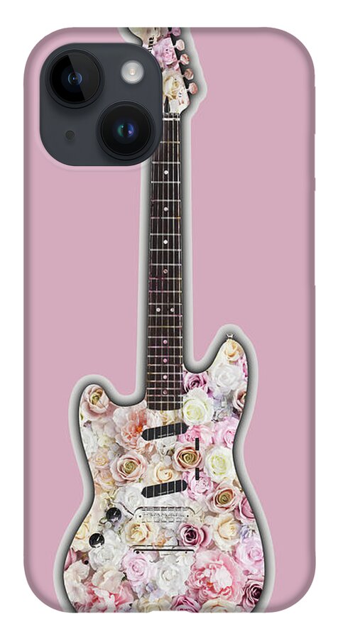 Guitar iPhone 14 Case featuring the painting Guitar Flowers Floral by Tony Rubino