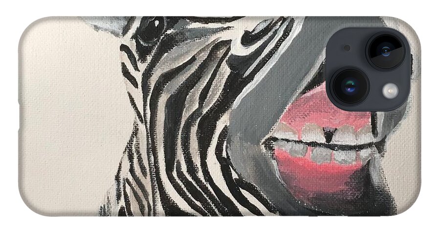 Pets iPhone 14 Case featuring the painting Ha Ha Zebra by Kathie Camara