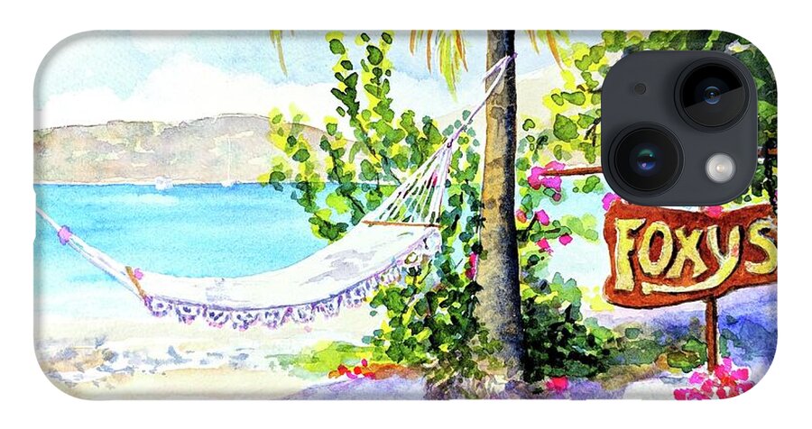 Beach iPhone Case featuring the painting Hammock on Beach at Foxy's by Carlin Blahnik CarlinArtWatercolor