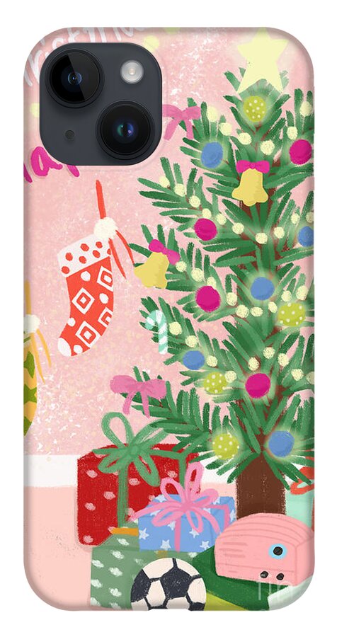 Christmas iPhone 14 Case featuring the drawing Happy Christmas by Min fen Zhu
