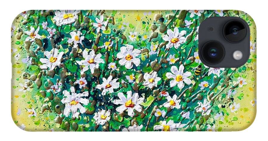 Heart iPhone 14 Case featuring the painting Happy Daisy Heart by Amanda Dagg