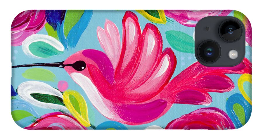 Hummingbird iPhone 14 Case featuring the painting Happy Place by Beth Ann Scott
