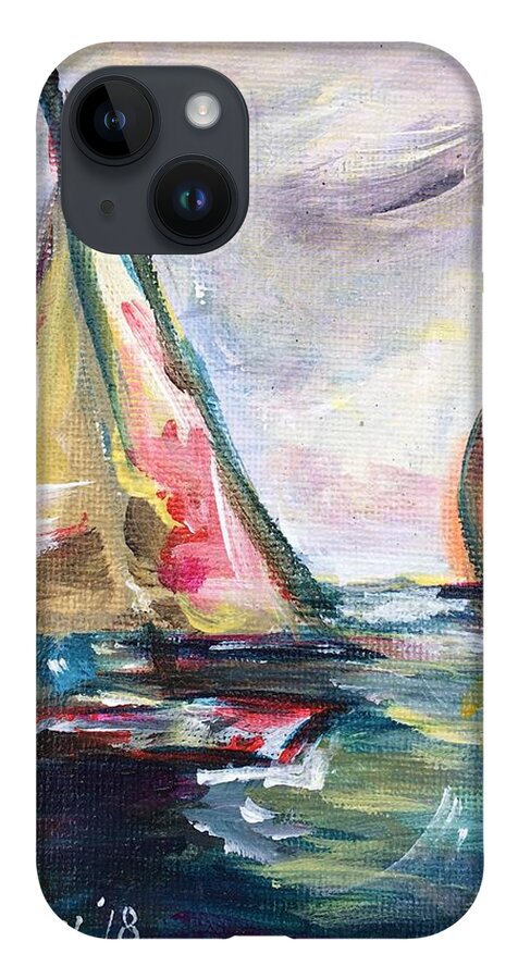 Abstract Boats iPhone Case featuring the painting Happy Sails by Roxy Rich