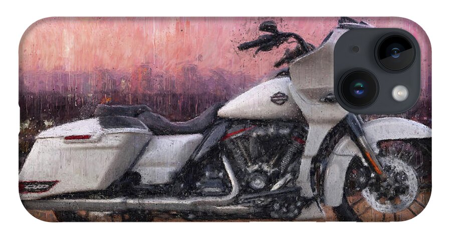 Motorcycle iPhone 14 Case featuring the painting Harley-Davidson STREET GLIDE white Motorcycle by Vart by Vart