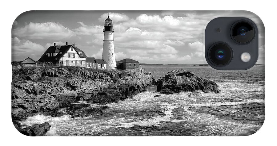 Lighthouses iPhone Case featuring the photograph Head Light of Portland in B-W by DB Hayes