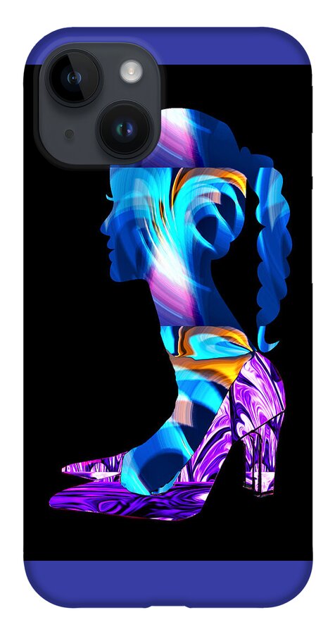 Abstract iPhone 14 Case featuring the digital art Head Over Heels - No.2 Black by Ronald Mills