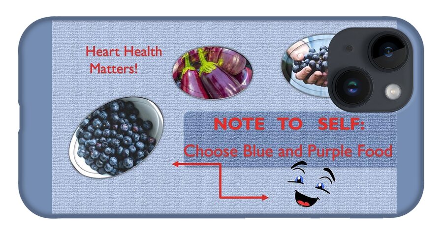 Heart iPhone 14 Case featuring the mixed media Heart Health Blue and Purple Foods by Nancy Ayanna Wyatt