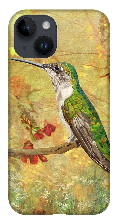 Hummingbird iPhone 14 Case featuring the painting Heart Of The Forest by Angeles M Pomata