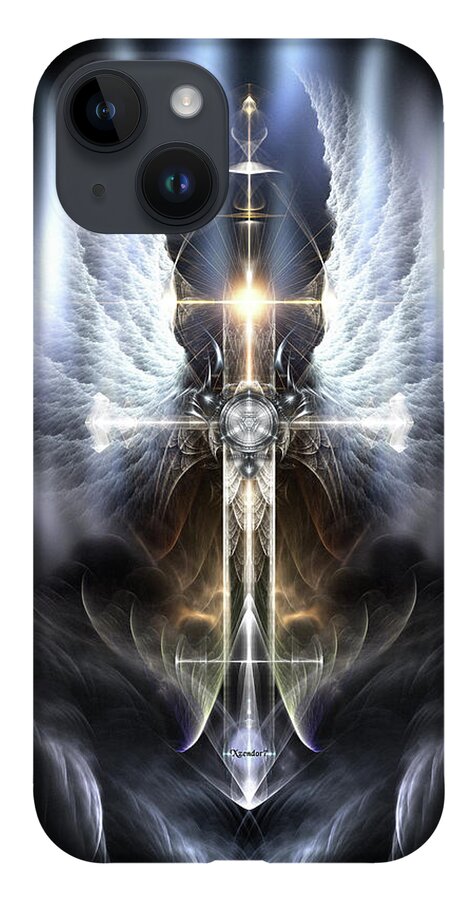 Heaven iPhone 14 Case featuring the digital art Heavenly Angel Wings Cross by Rolando Burbon