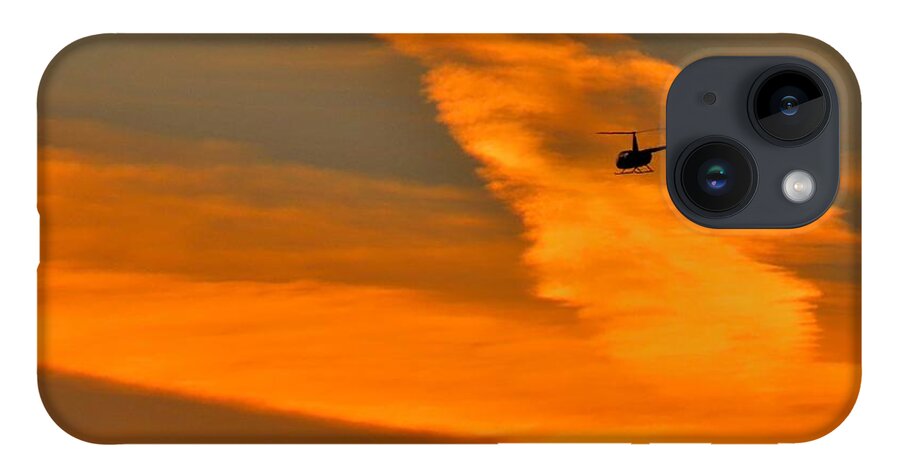 Helicopter iPhone 14 Case featuring the photograph Helicopter Approaching at Sunset by Linda Stern