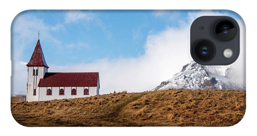 Iceland iPhone 14 Case featuring the photograph Hellnar church in Snaefellsnes peninsula of Western Iceland. by Michalakis Ppalis