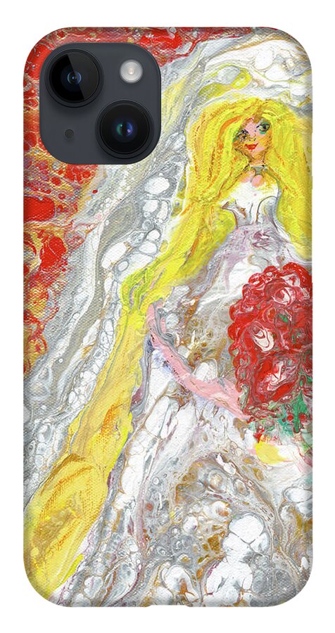 Wedding iPhone 14 Case featuring the painting Here comes the Bride by Tessa Evette
