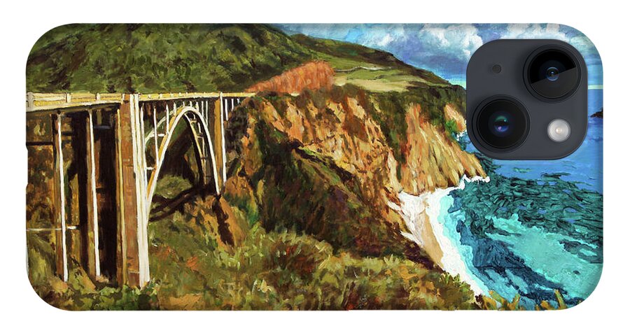 Highway One iPhone 14 Case featuring the painting Highway 1 Bridge by John Lautermilch