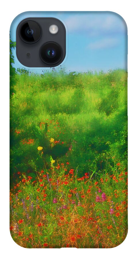 Hill Country Texas Scenic iPhone 14 Case featuring the digital art Hill Country Texas Wildflower Fields by Pamela Smale Williams
