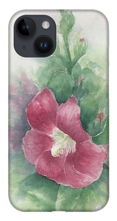 Hollyhocks iPhone 14 Case featuring the painting Hollyhocks by Milly Tseng
