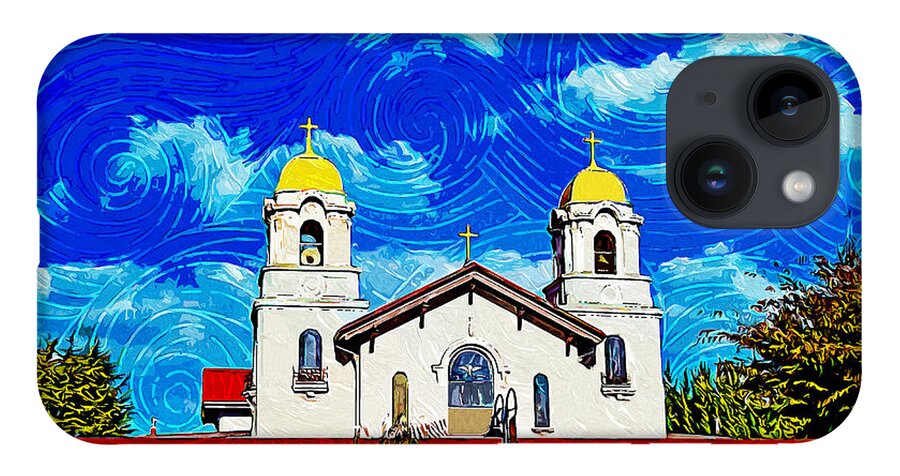 Holy Spirit Church iPhone Case featuring the digital art Holy Spirit Church in Fremont, California - impressionist painting by Nicko Prints
