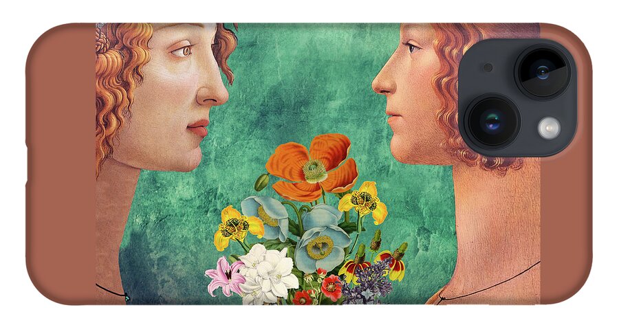 Sandro Botticelli iPhone 14 Case featuring the digital art Homage to Sandro Botticelli by Lorena Cassady