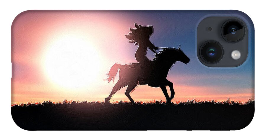 Horse iPhone 14 Case featuring the painting Horse Rider Sunset The West by Tony Rubino