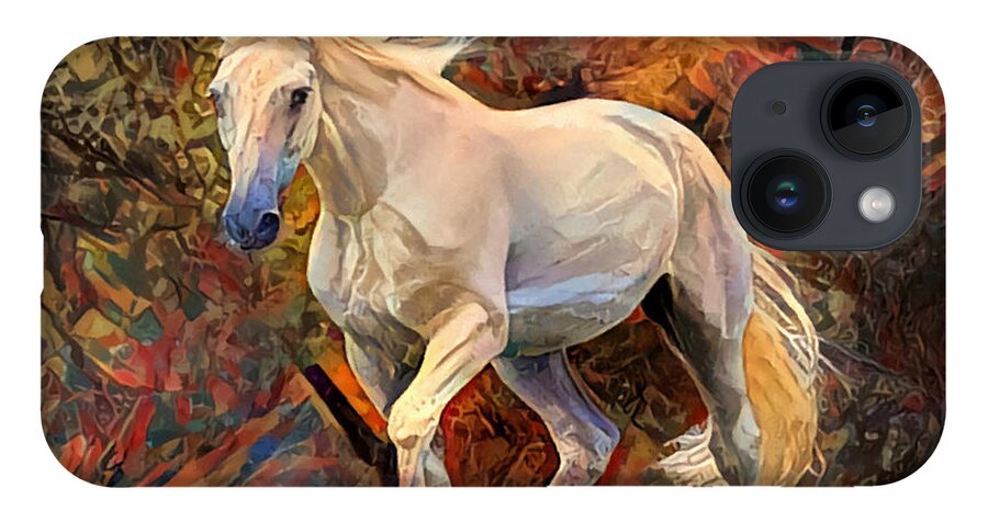 Horse Pasture Run iPhone 14 Case featuring the mixed media Horses Autumn Pasture Run by Sandi OReilly