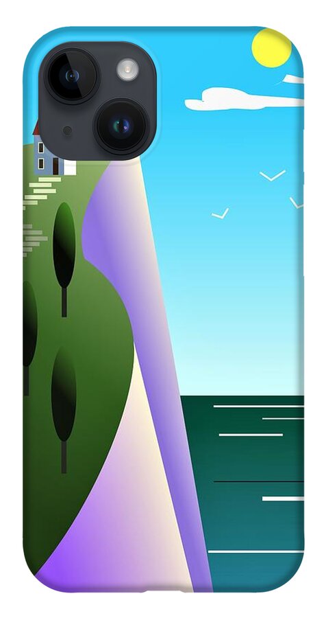 House iPhone 14 Case featuring the digital art House at the edge of the cliff by Fatline Graphic Art