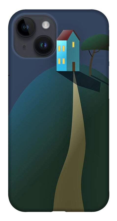 Landscape iPhone 14 Case featuring the digital art House at the top of the hill by Fatline Graphic Art