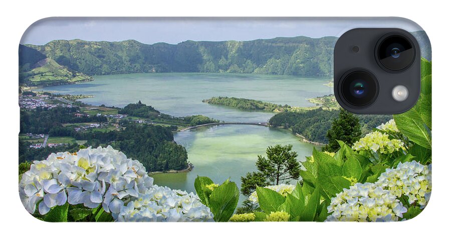 Hydrangea iPhone 14 Case featuring the photograph Hydrangeas Overlooking Sete Cidades by Denise Kopko