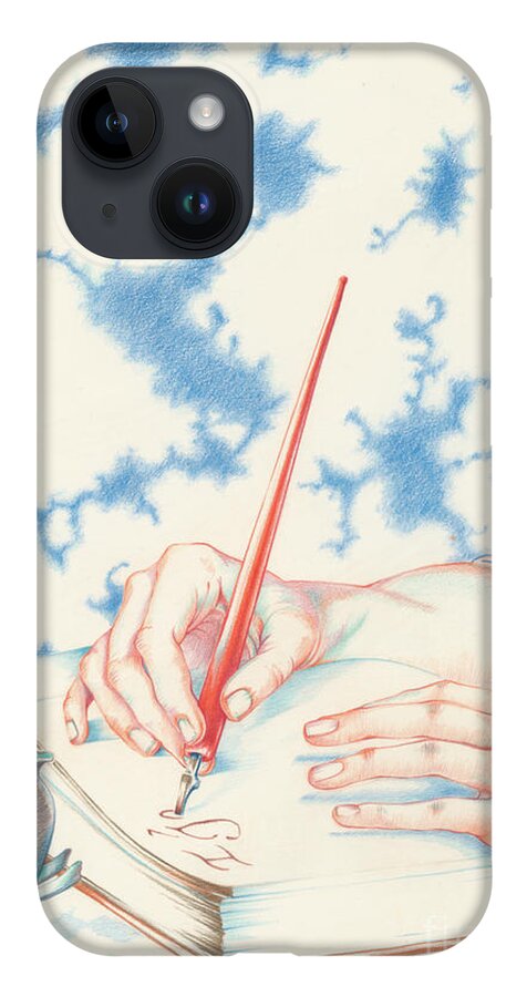 I John iPhone 14 Case featuring the drawing I John, your brother in tribulation... Revelation 1 by William Hart McNichols