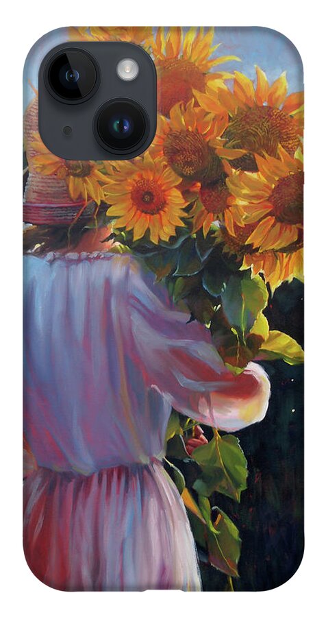 Girl iPhone 14 Case featuring the painting I Love the Flower Girl by Marguerite Chadwick-Juner