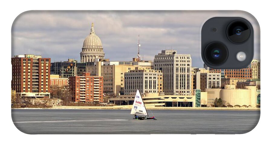 Ice Boats iPhone 14 Case featuring the photograph Ice boat and Capitol - Madison - Wisconsin by Steven Ralser